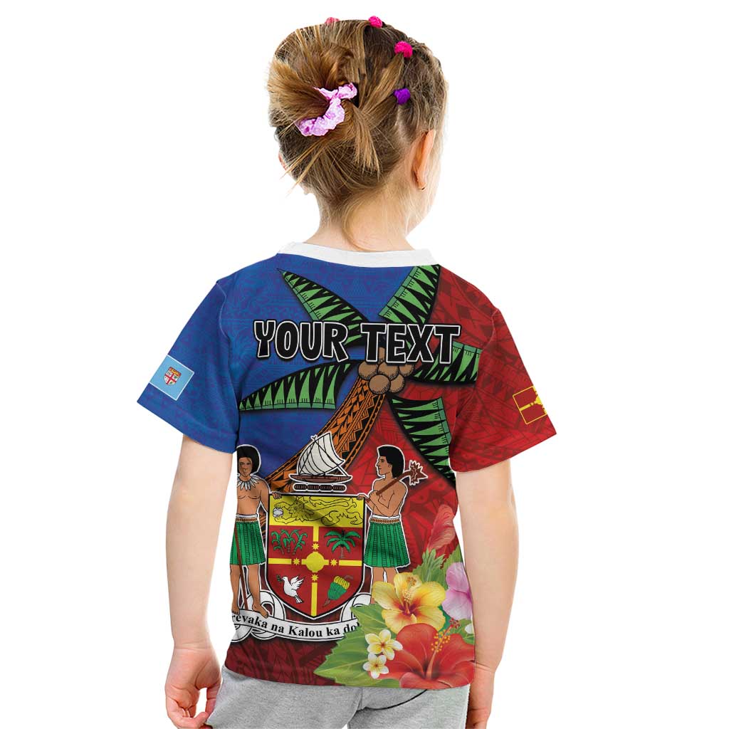 Personalised Fiji and Rotuma Together Kid T Shirt Fjian Masi and Pacific Pattern Mix Culture