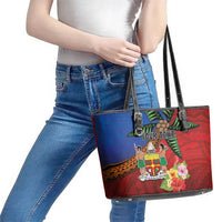 Personalised Fiji and Rotuma Together Leather Tote Bag Fjian Masi and Pacific Pattern Mix Culture