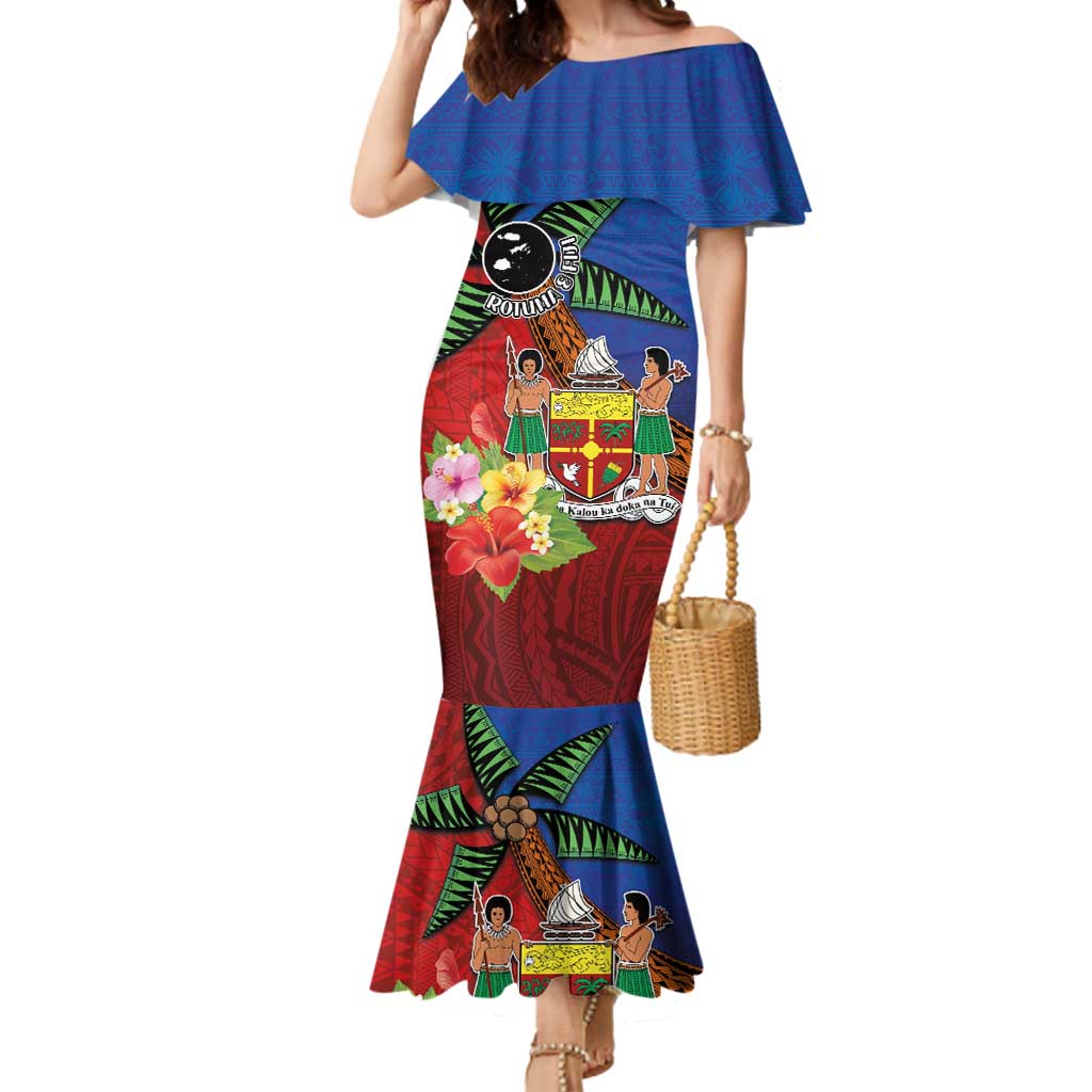 Personalised Fiji and Rotuma Together Mermaid Dress Fjian Masi and Pacific Pattern Mix Culture