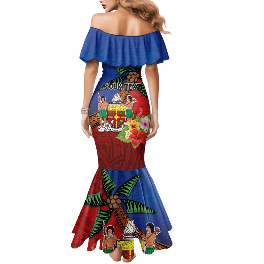 Personalised Fiji and Rotuma Together Mermaid Dress Fjian Masi and Pacific Pattern Mix Culture