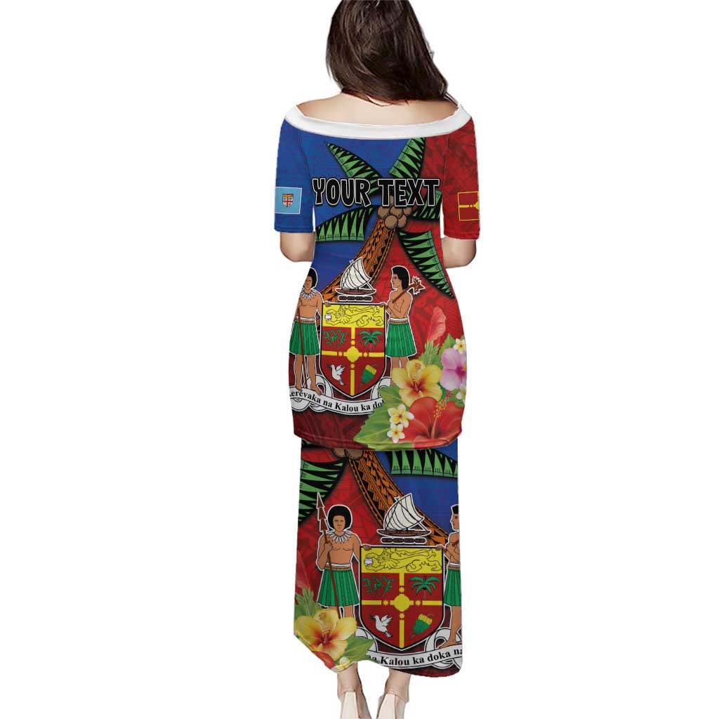 Personalised Fiji and Rotuma Together Puletasi Fjian Masi and Pacific Pattern Mix Culture