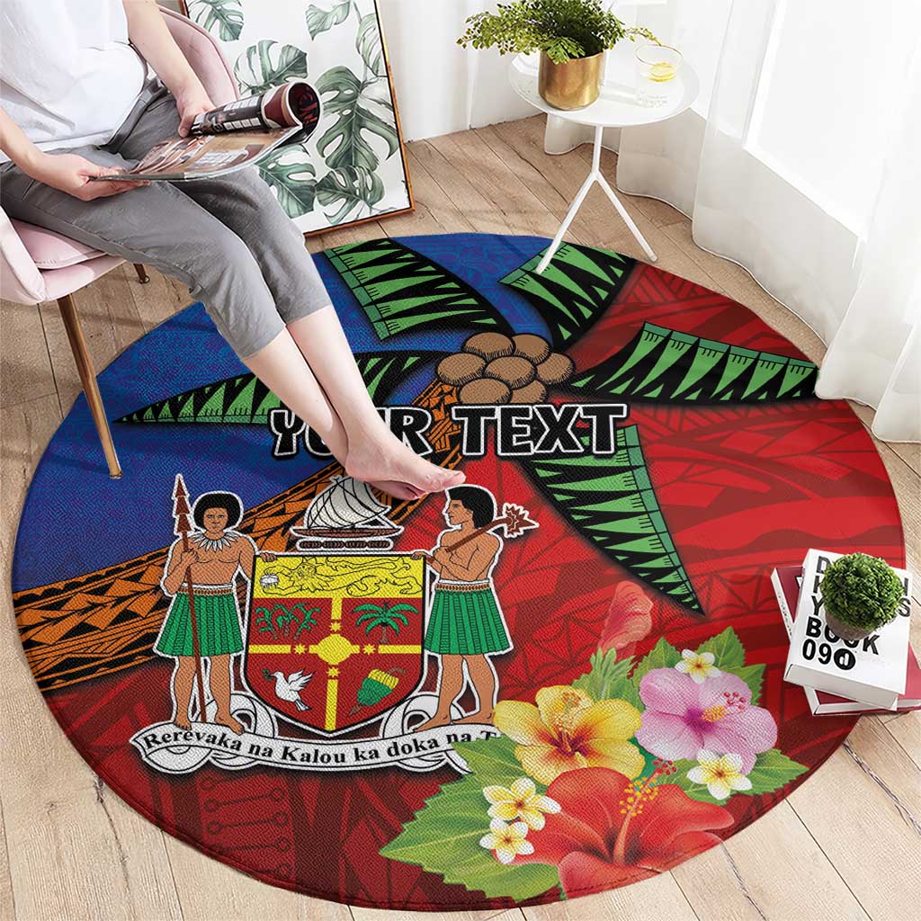 Personalised Fiji and Rotuma Together Round Carpet Fjian Masi and Pacific Pattern Mix Culture