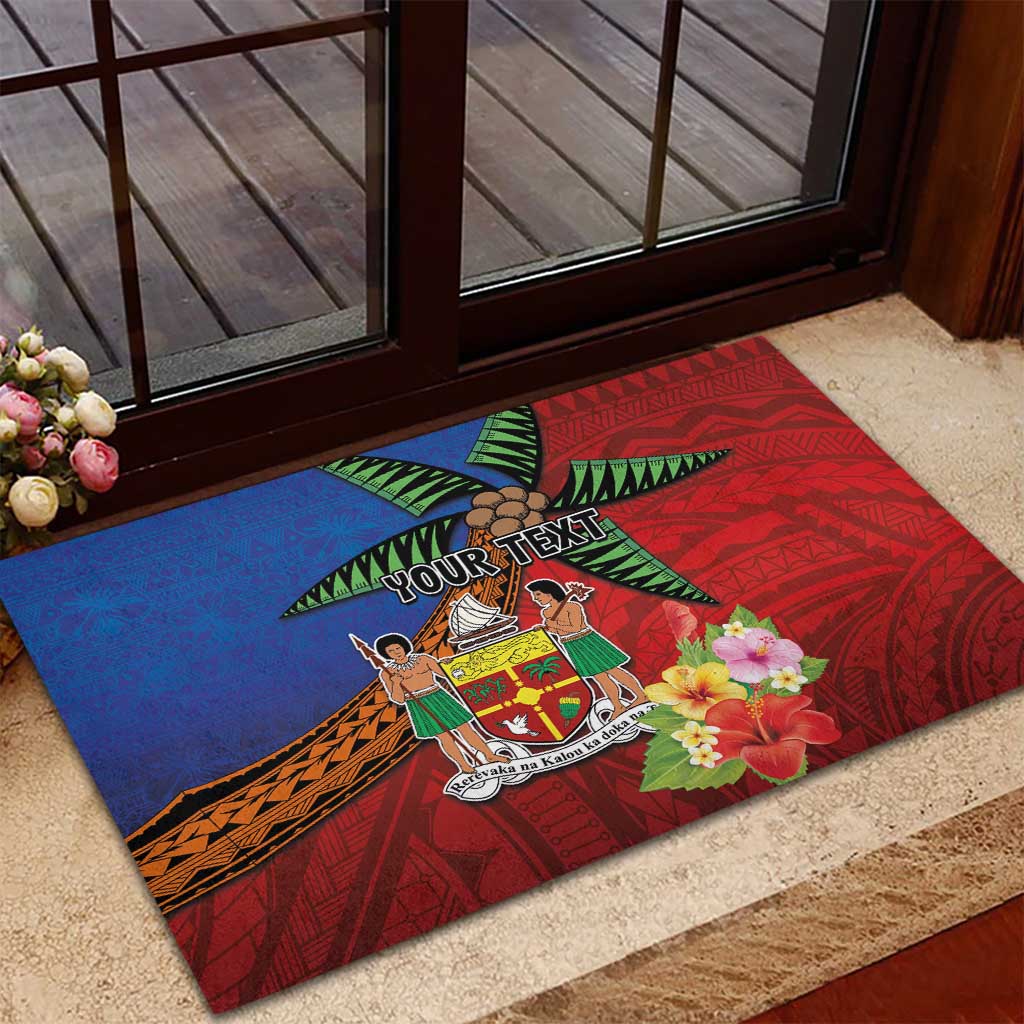Personalised Fiji and Rotuma Together Rubber Doormat Fjian Masi and Pacific Pattern Mix Culture