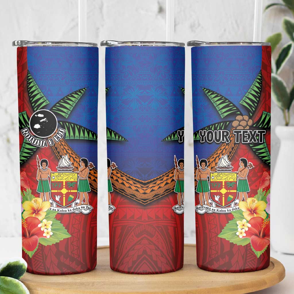 Personalised Fiji and Rotuma Together Skinny Tumbler Fjian Masi and Pacific Pattern Mix Culture