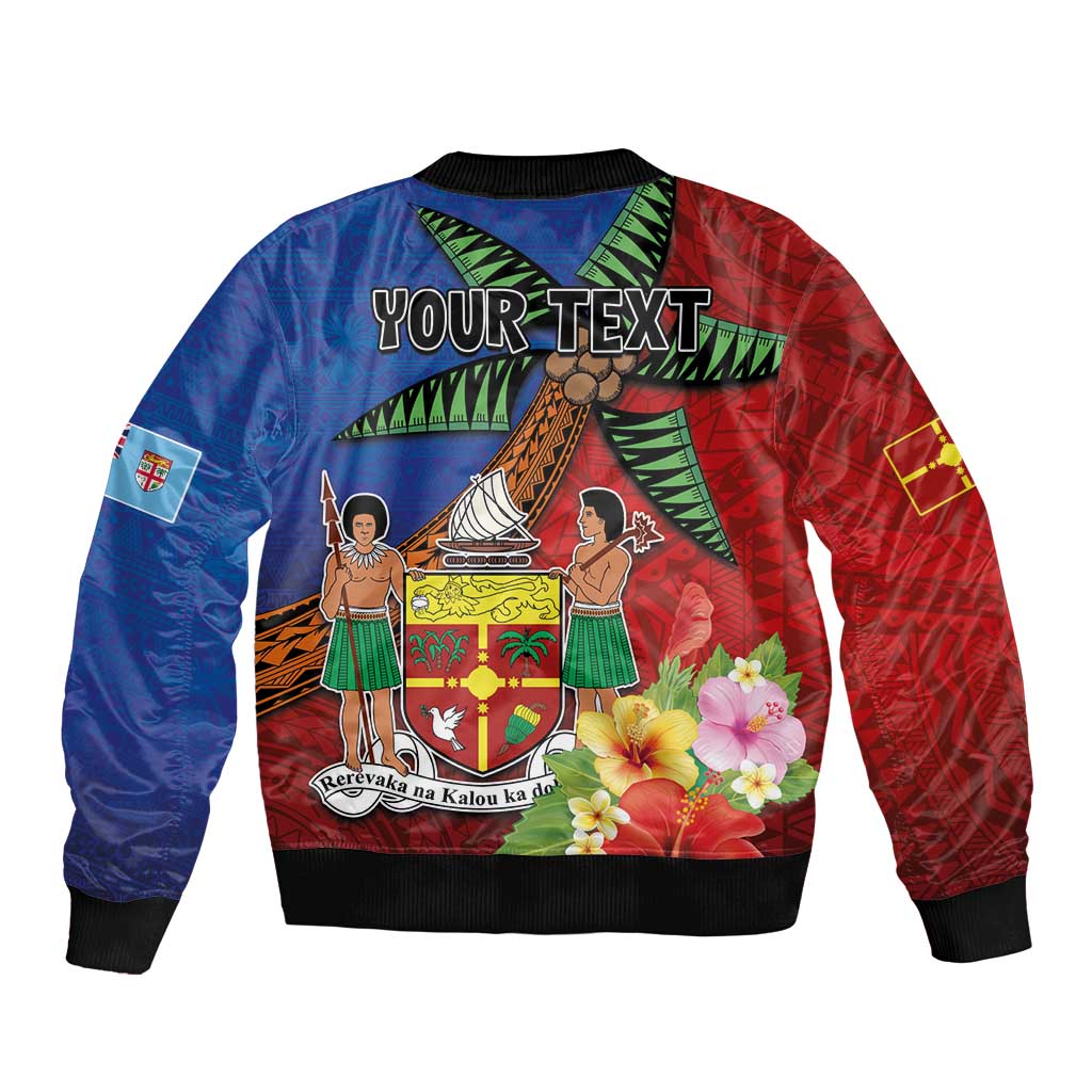 Personalised Fiji and Rotuma Together Sleeve Zip Bomber Jacket Fjian Masi and Pacific Pattern Mix Culture