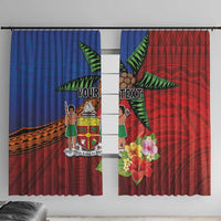 Personalised Fiji and Rotuma Together Window Curtain Fjian Masi and Pacific Pattern Mix Culture LT03 With Hooks Red - Polynesian Pride