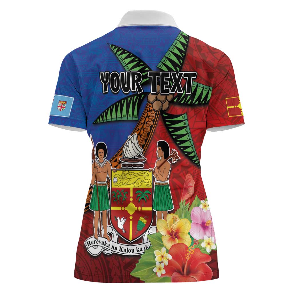 Personalised Fiji and Rotuma Together Women Polo Shirt Fjian Masi and Pacific Pattern Mix Culture