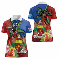 Personalised Fiji and Rotuma Together Women Polo Shirt Fjian Masi and Pacific Pattern Mix Culture