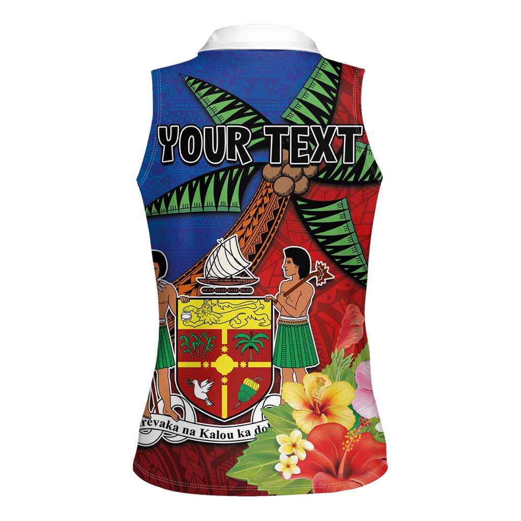 Personalised Fiji and Rotuma Together Women Sleeveless Polo Shirt Fjian Masi and Pacific Pattern Mix Culture
