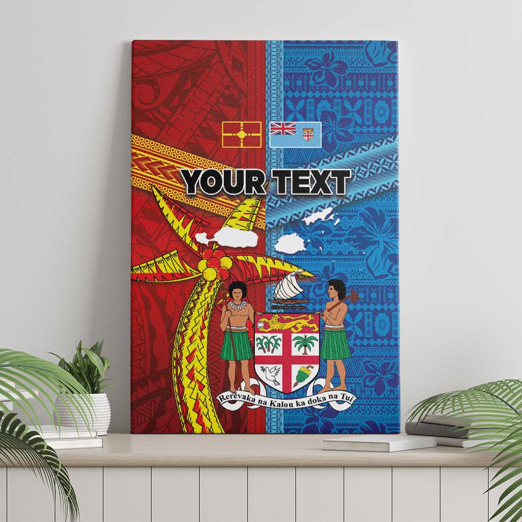 Personalised Fiji and Rotuma Together Canvas Wall Art Tapa and Pacific Art Pattern with Cultural Emblems Half Style