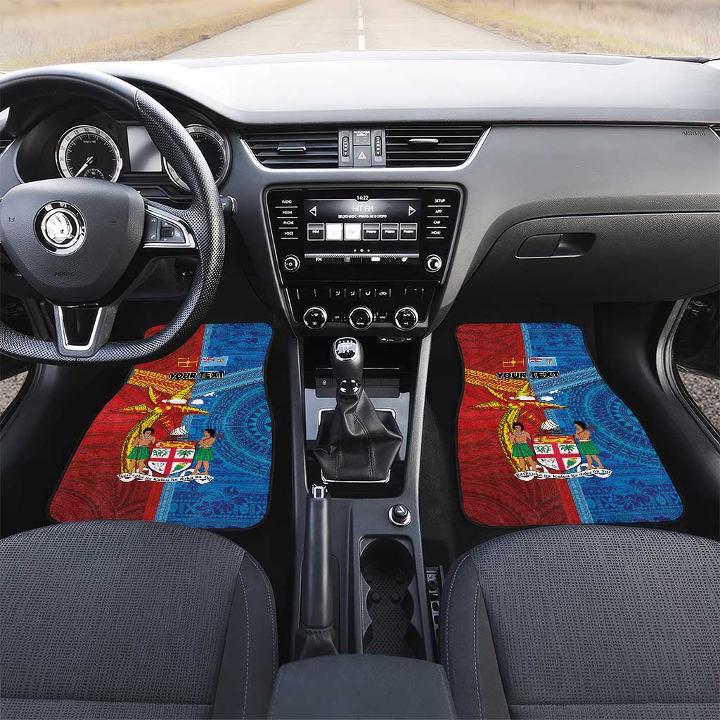 Personalised Fiji and Rotuma Together Car Mats Tapa and Pacific Art Pattern with Cultural Emblems Half Style