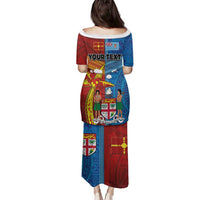 Personalised Fiji and Rotuma Together Family Matching Puletasi and Hawaiian Shirt Tapa and Pacific Art Pattern with Cultural Emblems Half Style