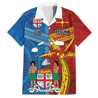 Personalised Fiji and Rotuma Together Family Matching Short Sleeve Bodycon Dress and Hawaiian Shirt Tapa and Pacific Art Pattern with Cultural Emblems Half Style