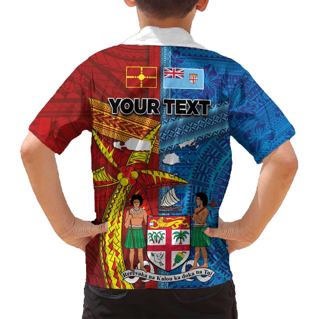 Personalised Fiji and Rotuma Together Family Matching Summer Maxi Dress and Hawaiian Shirt Tapa and Pacific Art Pattern with Cultural Emblems Half Style