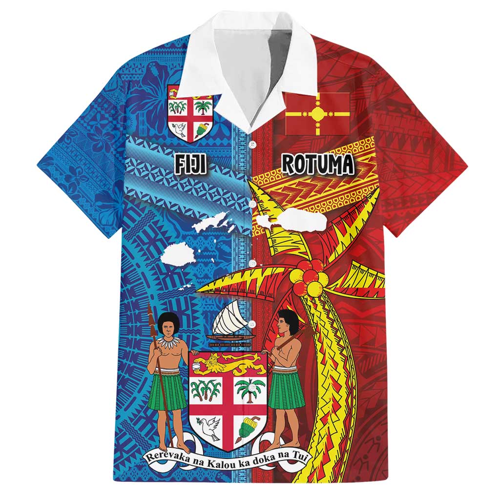 Personalised Fiji and Rotuma Together Hawaiian Shirt Tapa and Pacific Art Pattern with Cultural Emblems Half Style