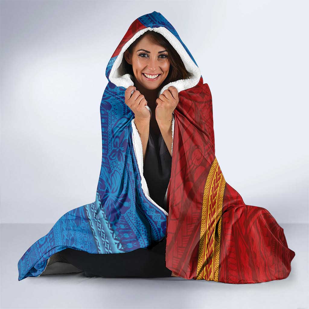 Personalised Fiji and Rotuma Together Hooded Blanket Tapa and Pacific Art Pattern with Cultural Emblems Half Style