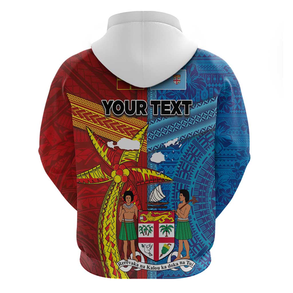 Personalised Fiji and Rotuma Together Hoodie Tapa and Pacific Art Pattern with Cultural Emblems Half Style