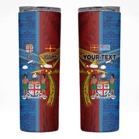 Personalised Fiji and Rotuma Together Skinny Tumbler Tapa and Pacific Art Pattern with Cultural Emblems Half Style