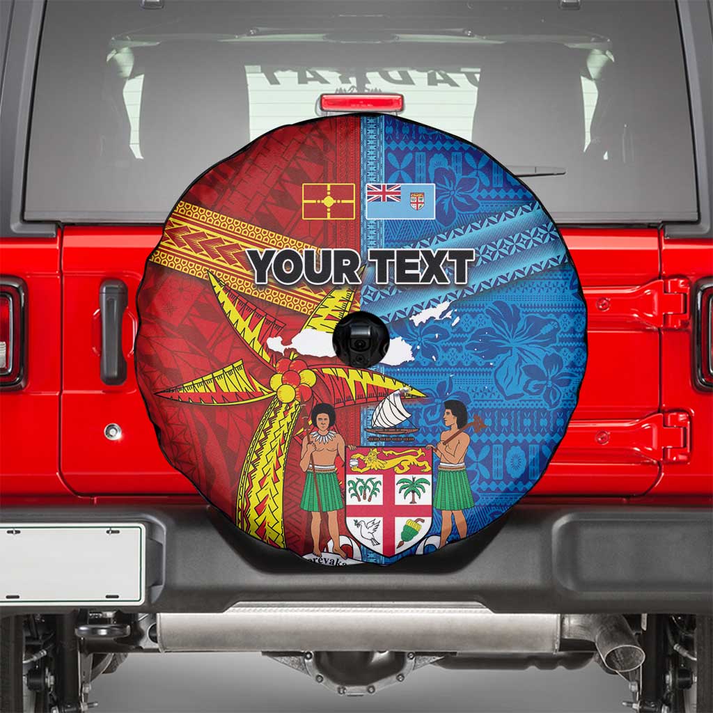 Personalised Fiji and Rotuma Together Spare Tire Cover Tapa and Pacific Art Pattern with Cultural Emblems Half Style