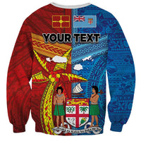 Personalised Fiji and Rotuma Together Sweatshirt Tapa and Pacific Art Pattern with Cultural Emblems Half Style