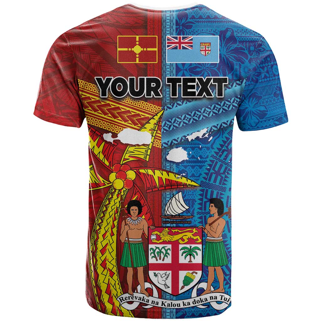 Personalised Fiji and Rotuma Together T Shirt Tapa and Pacific Art Pattern with Cultural Emblems Half Style