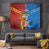 Personalised Fiji and Rotuma Together Tapestry Tapa and Pacific Art Pattern with Cultural Emblems Half Style LT03 Red - Polynesian Pride