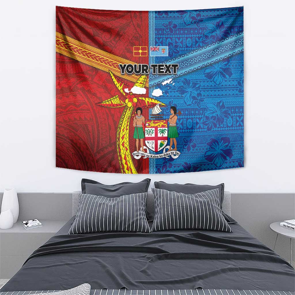 Personalised Fiji and Rotuma Together Tapestry Tapa and Pacific Art Pattern with Cultural Emblems Half Style LT03 - Polynesian Pride