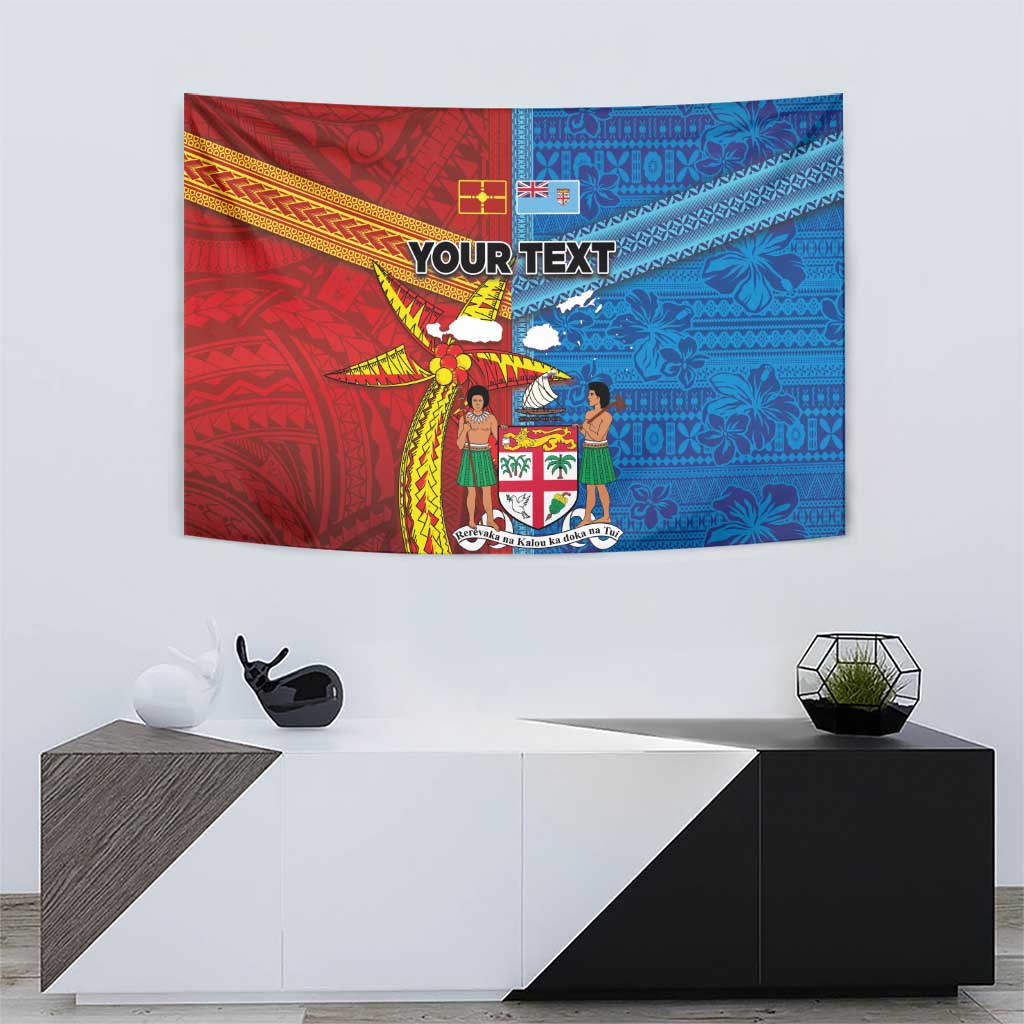 Personalised Fiji and Rotuma Together Tapestry Tapa and Pacific Art Pattern with Cultural Emblems Half Style LT03 - Polynesian Pride