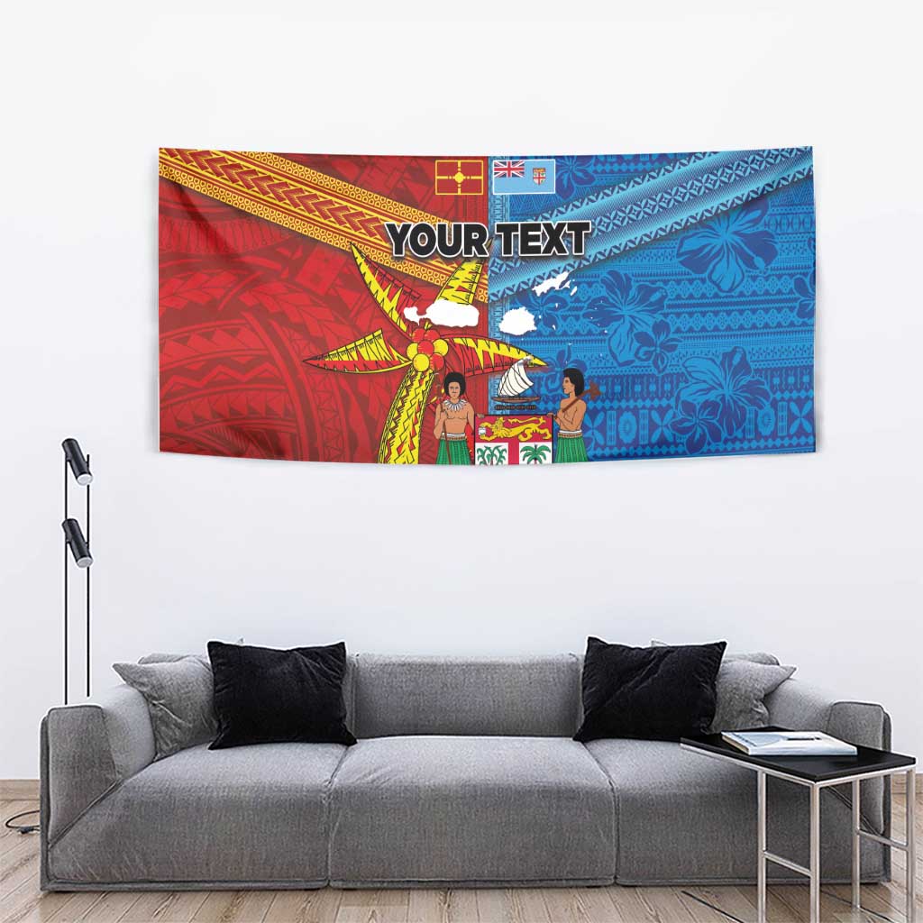 Personalised Fiji and Rotuma Together Tapestry Tapa and Pacific Art Pattern with Cultural Emblems Half Style LT03 - Polynesian Pride