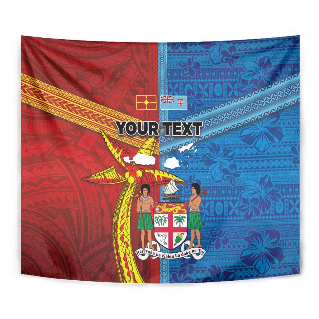 Personalised Fiji and Rotuma Together Tapestry Tapa and Pacific Art Pattern with Cultural Emblems Half Style LT03 - Polynesian Pride