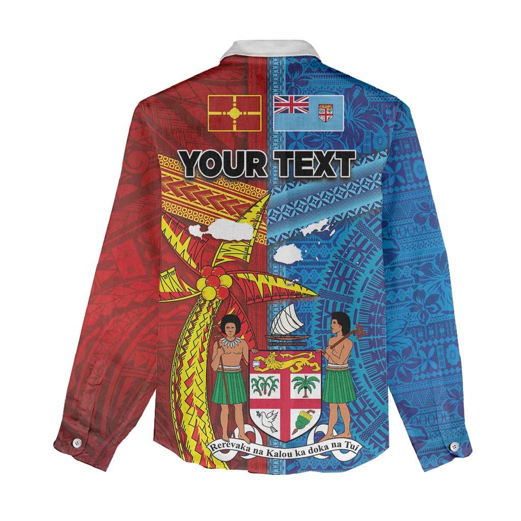 Personalised Fiji and Rotuma Together Women Casual Shirt Tapa and Pacific Art Pattern with Cultural Emblems Half Style