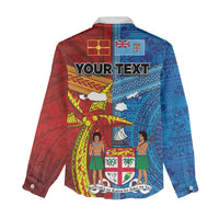 Personalised Fiji and Rotuma Together Women Casual Shirt Tapa and Pacific Art Pattern with Cultural Emblems Half Style