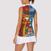 Personalised Fiji and Rotuma Together Women Sleeveless Polo Shirt Tapa and Pacific Art Pattern with Cultural Emblems Half Style