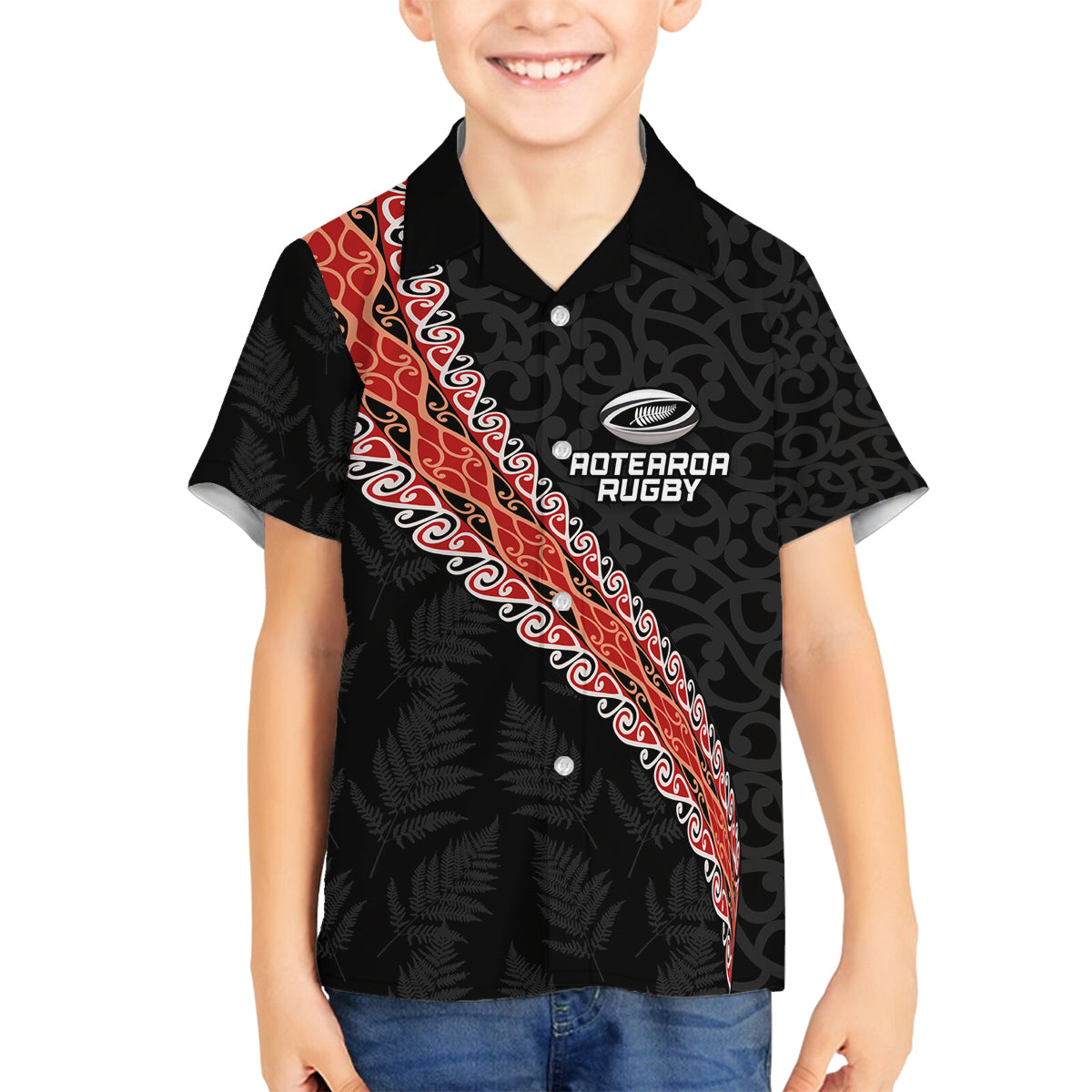 Custom New Zealand Rugby Family Matching Off Shoulder Maxi Dress and Hawaiian Shirt Maori and Silver Fern Half Style