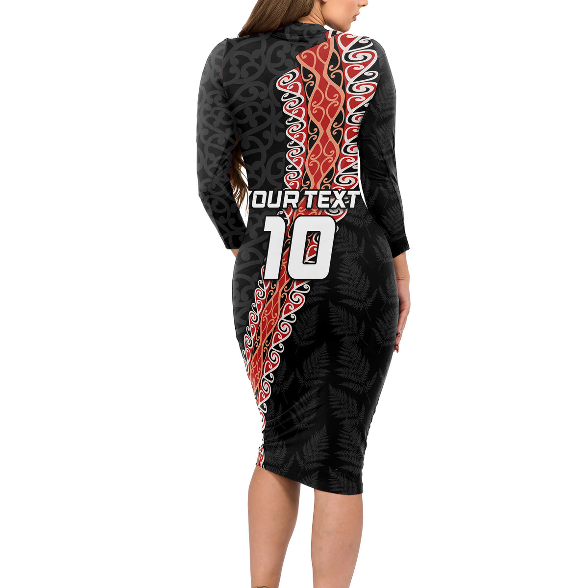 Custom New Zealand Rugby Long Sleeve Bodycon Dress Maori and Silver Fern Half Style
