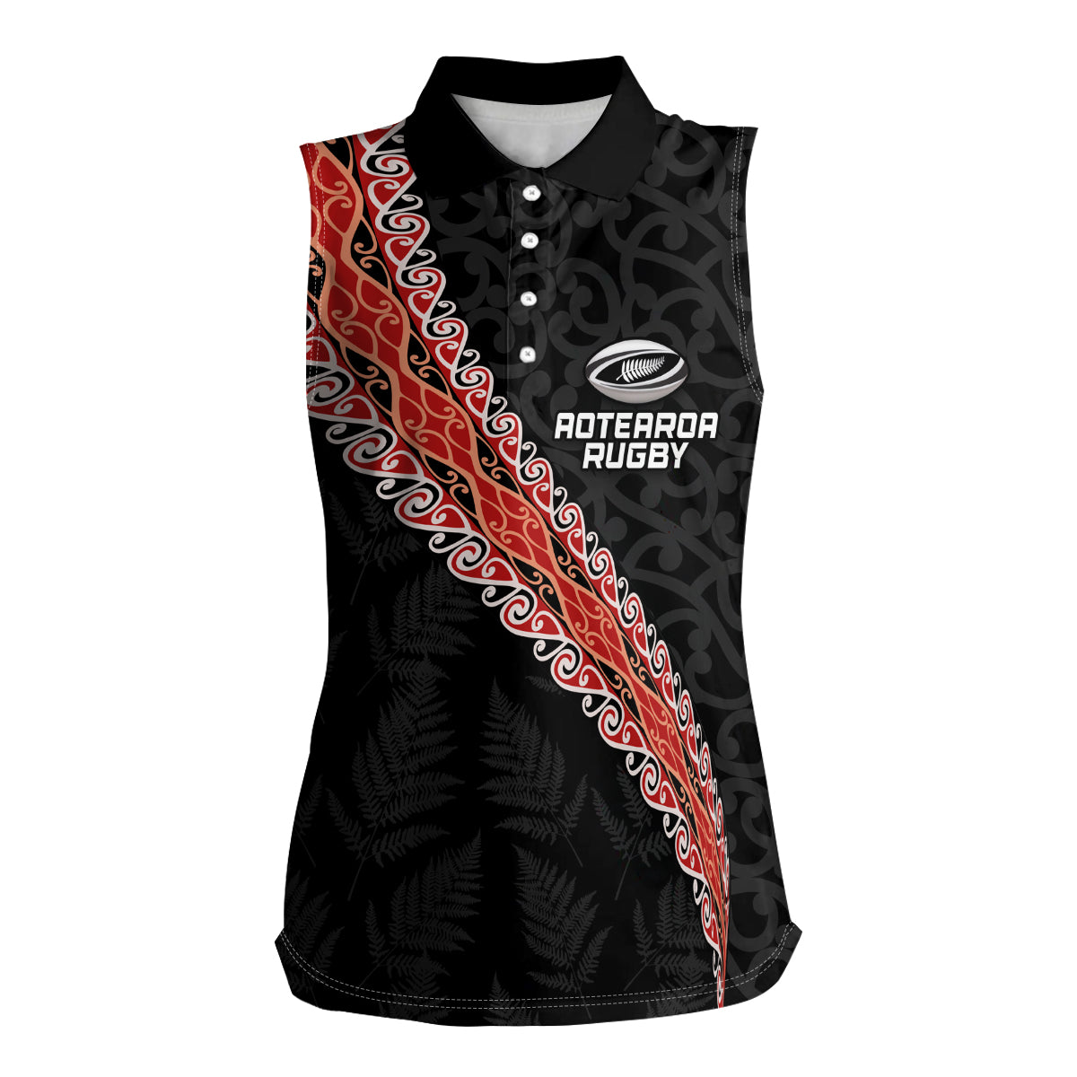 Custom New Zealand Rugby Women Sleeveless Polo Shirt Maori and Silver Fern Half Style