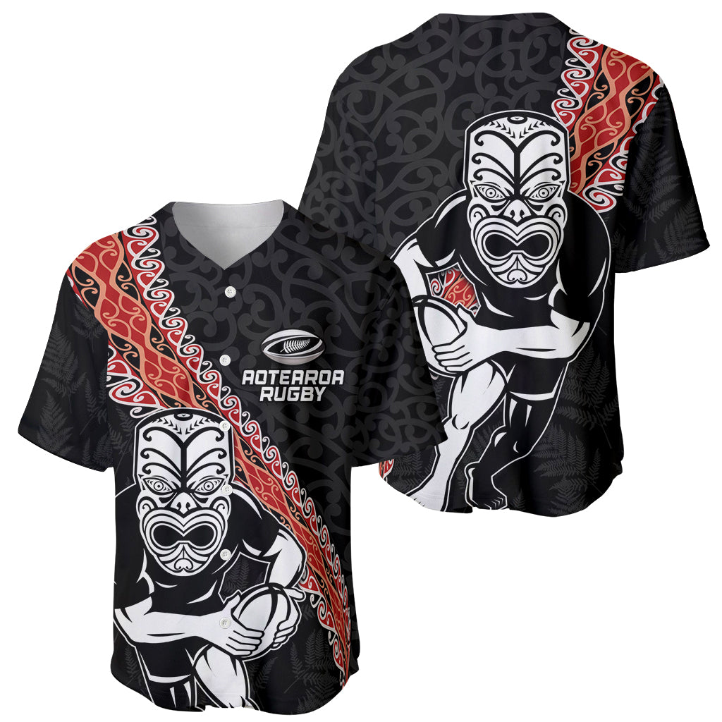 New Zealand Maori Warrior Rugby Baseball Jersey Maori and Silver Fern Half Style LT03 - Polynesian Pride