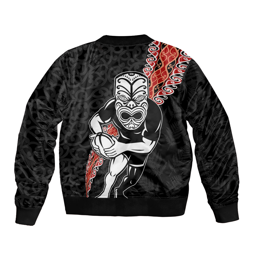 New Zealand Maori Warrior Rugby Bomber Jacket Maori and Silver Fern Half Style