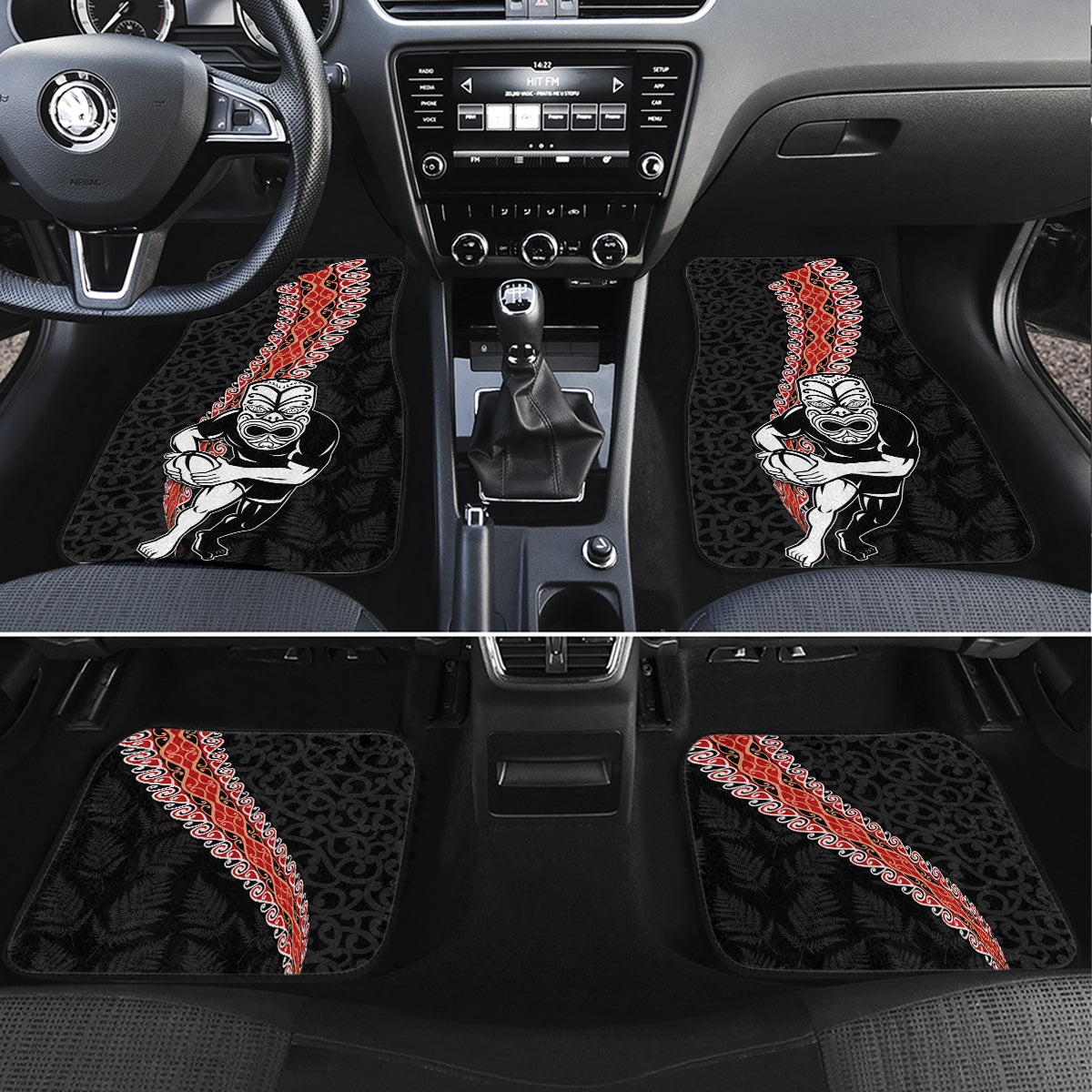 New Zealand Maori Warrior Rugby Car Mats Maori and Silver Fern Half Style