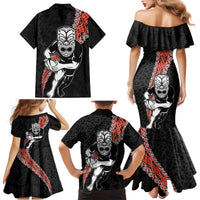 New Zealand Maori Warrior Rugby Family Matching Mermaid Dress and Hawaiian Shirt Maori and Silver Fern Half Style LT03 - Polynesian Pride