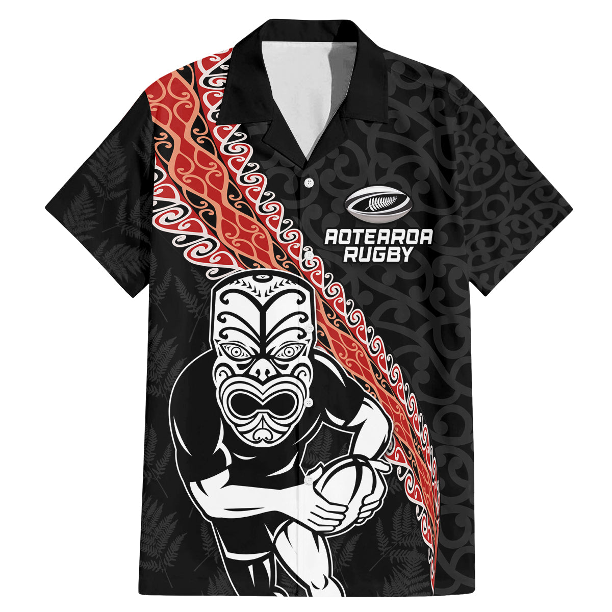 New Zealand Maori Warrior Rugby Family Matching Mermaid Dress and Hawaiian Shirt Maori and Silver Fern Half Style LT03 Dad's Shirt - Short Sleeve Black - Polynesian Pride