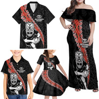 New Zealand Maori Warrior Rugby Family Matching Off Shoulder Maxi Dress and Hawaiian Shirt Maori and Silver Fern Half Style LT03 - Polynesian Pride