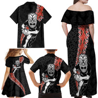 New Zealand Maori Warrior Rugby Family Matching Off Shoulder Maxi Dress and Hawaiian Shirt Maori and Silver Fern Half Style LT03 - Polynesian Pride