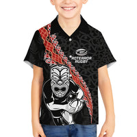 New Zealand Maori Warrior Rugby Family Matching Off Shoulder Short Dress and Hawaiian Shirt Maori and Silver Fern Half Style LT03 Son's Shirt Black - Polynesian Pride