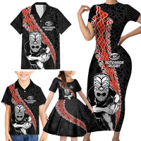 New Zealand Maori Warrior Rugby Family Matching Short Sleeve Bodycon Dress and Hawaiian Shirt Maori and Silver Fern Half Style LT03 - Polynesian Pride