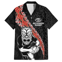 New Zealand Maori Warrior Rugby Family Matching Summer Maxi Dress and Hawaiian Shirt Maori and Silver Fern Half Style LT03 Dad's Shirt - Short Sleeve Black - Polynesian Pride
