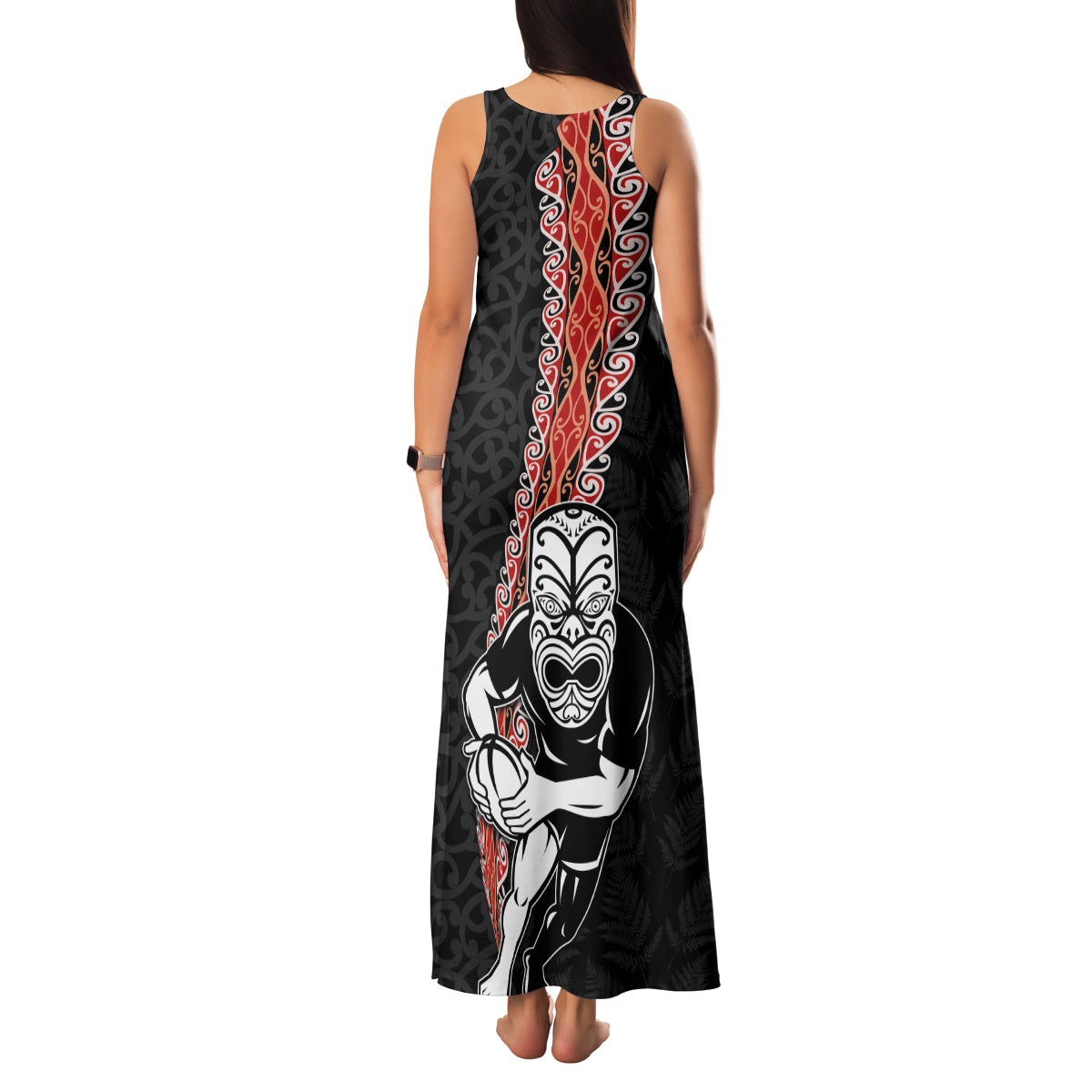 New Zealand Maori Warrior Rugby Family Matching Tank Maxi Dress and Hawaiian Shirt Maori and Silver Fern Half Style LT03 - Polynesian Pride