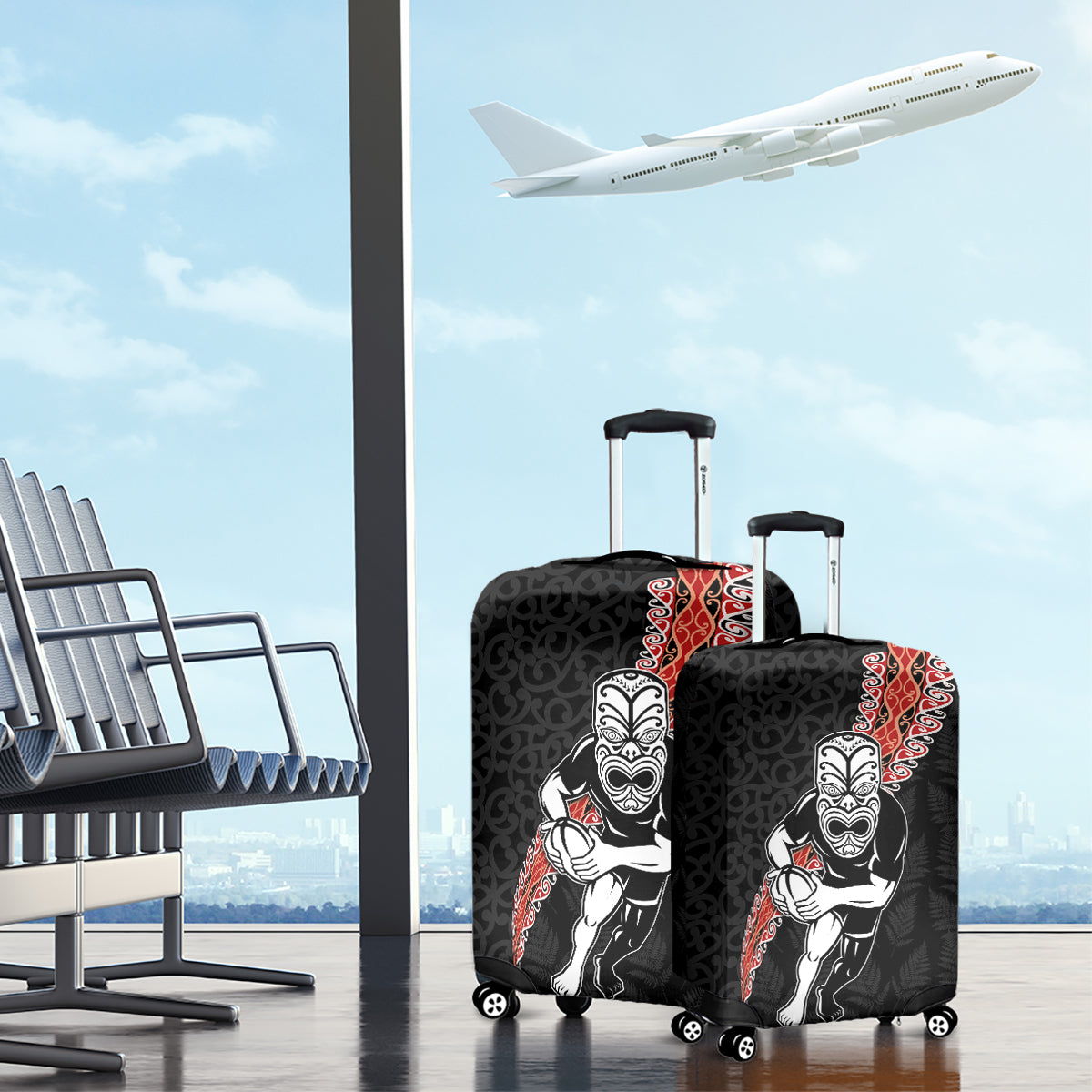 New Zealand Maori Warrior Rugby Luggage Cover Maori and Silver Fern Half Style