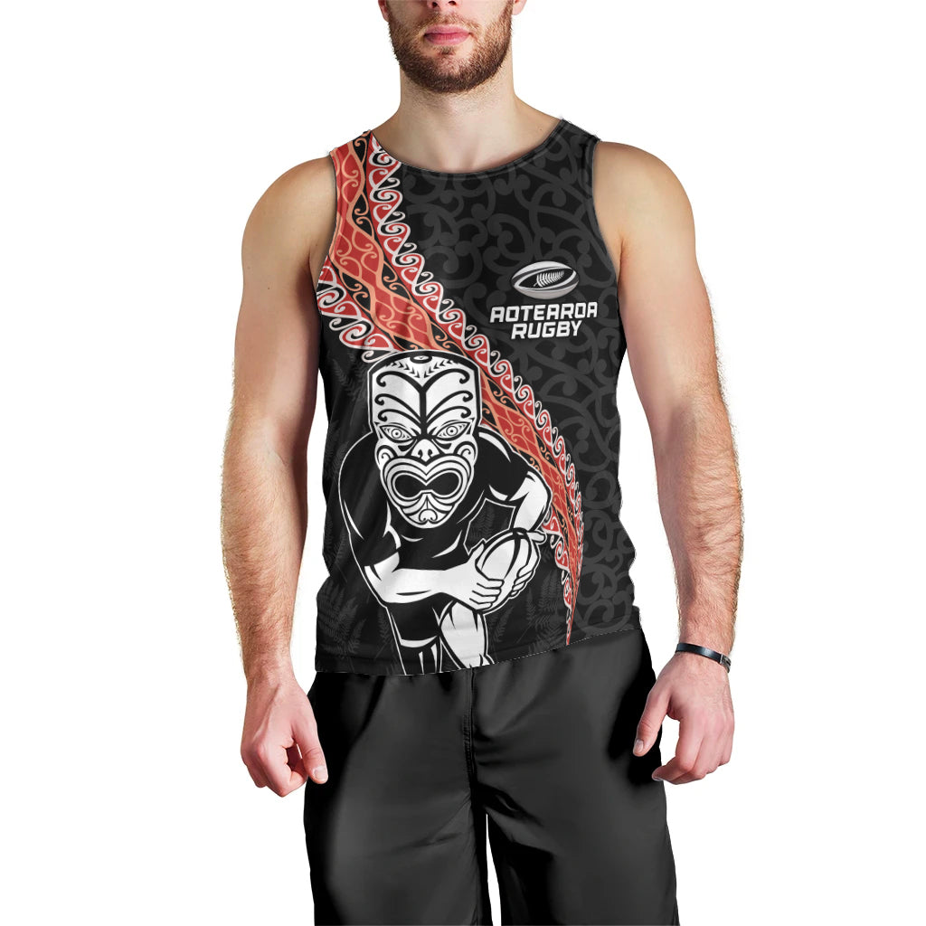 New Zealand Maori Warrior Rugby Men Tank Top Maori and Silver Fern Half Style LT03 - Polynesian Pride