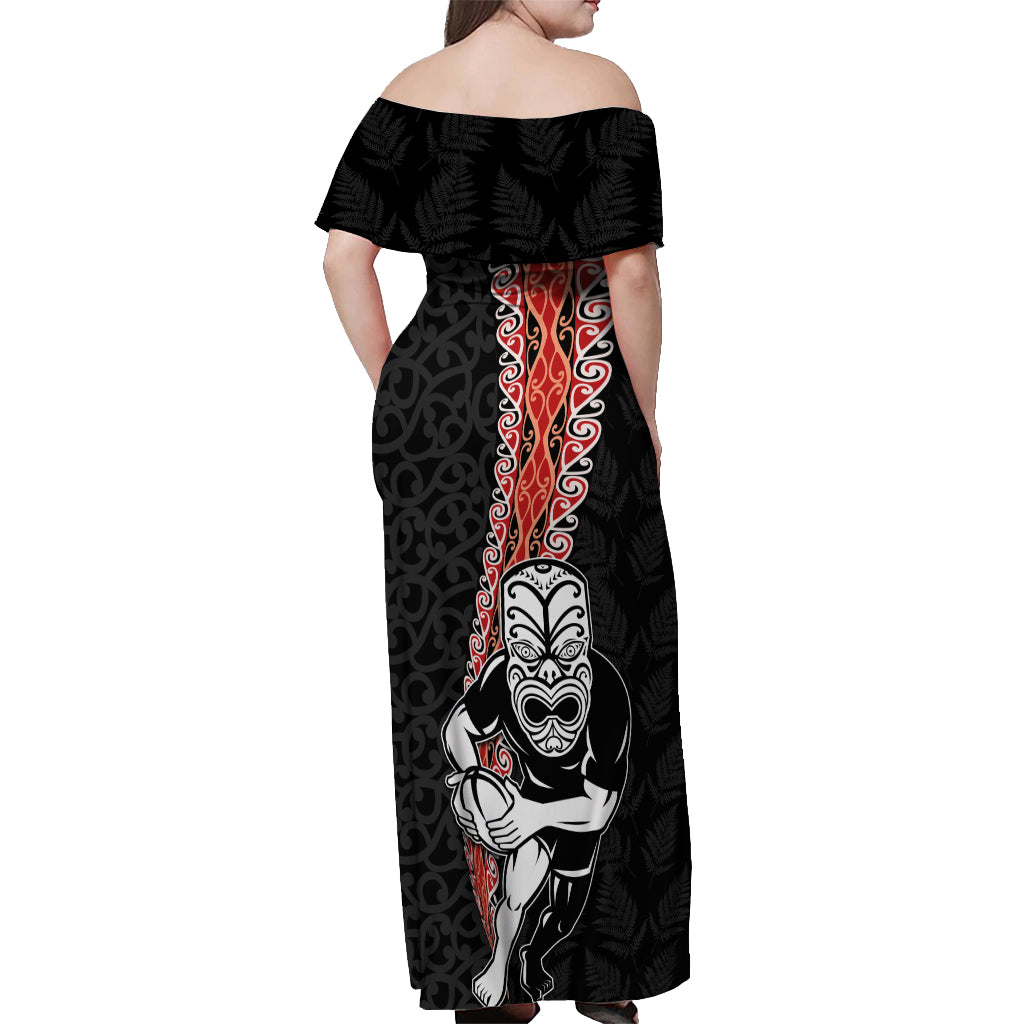 New Zealand Maori Warrior Rugby Off Shoulder Maxi Dress Maori and Silver Fern Half Style